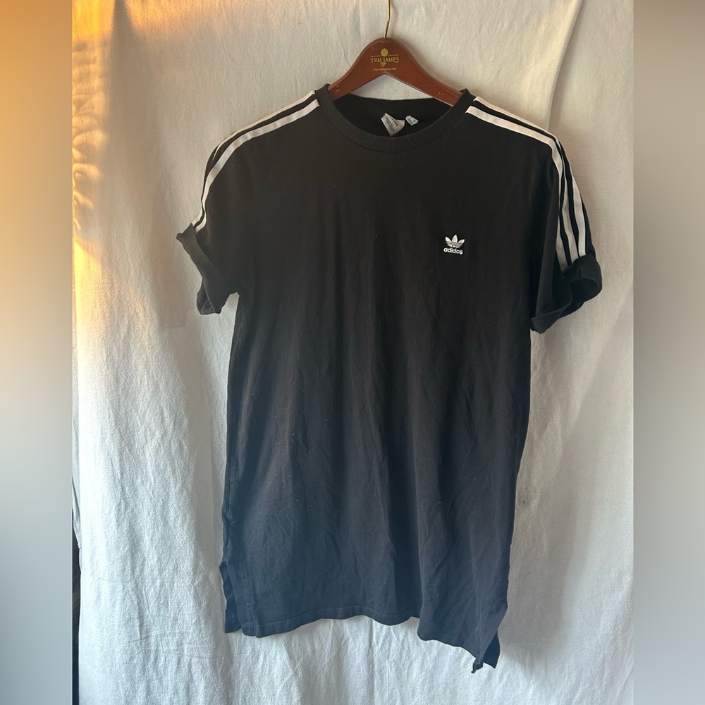 adidas Black Short Sleeve Trefoil Dress Side Slits L Tshirt Dress